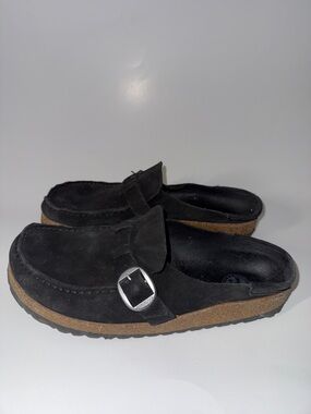 Birkenstock Buckley clogs in black suede silver buckle moccasin size 40